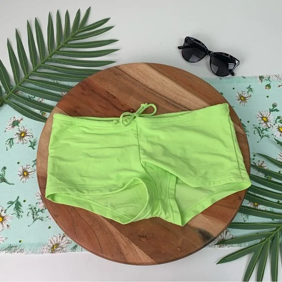NWT Neon Green Two Piece Bikini Swimsuit Set w/ Brief shorts Bottoms - Lycra - Picture 3 of 11